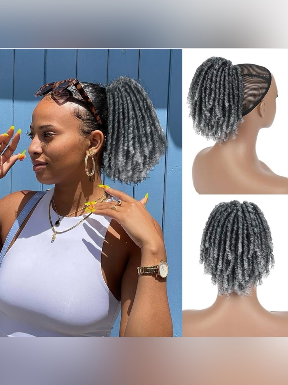 Short Grey Drawstring Ponytail Extension Hairpiece 6” NEW